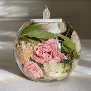 Sphere Custom Tealight Holder with Dried Flowers Only | Ring Dish Candle Holder | Bridal Bouquet Preservation | Wedding Floral Preservation
