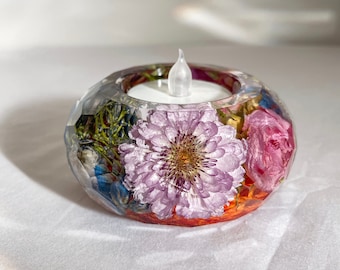 Custom Ring Dish with Dried Flowers Only | Faceted Tea Light Candle Holder | Bridal Bouquet Preservation | Wedding Floral Preservation