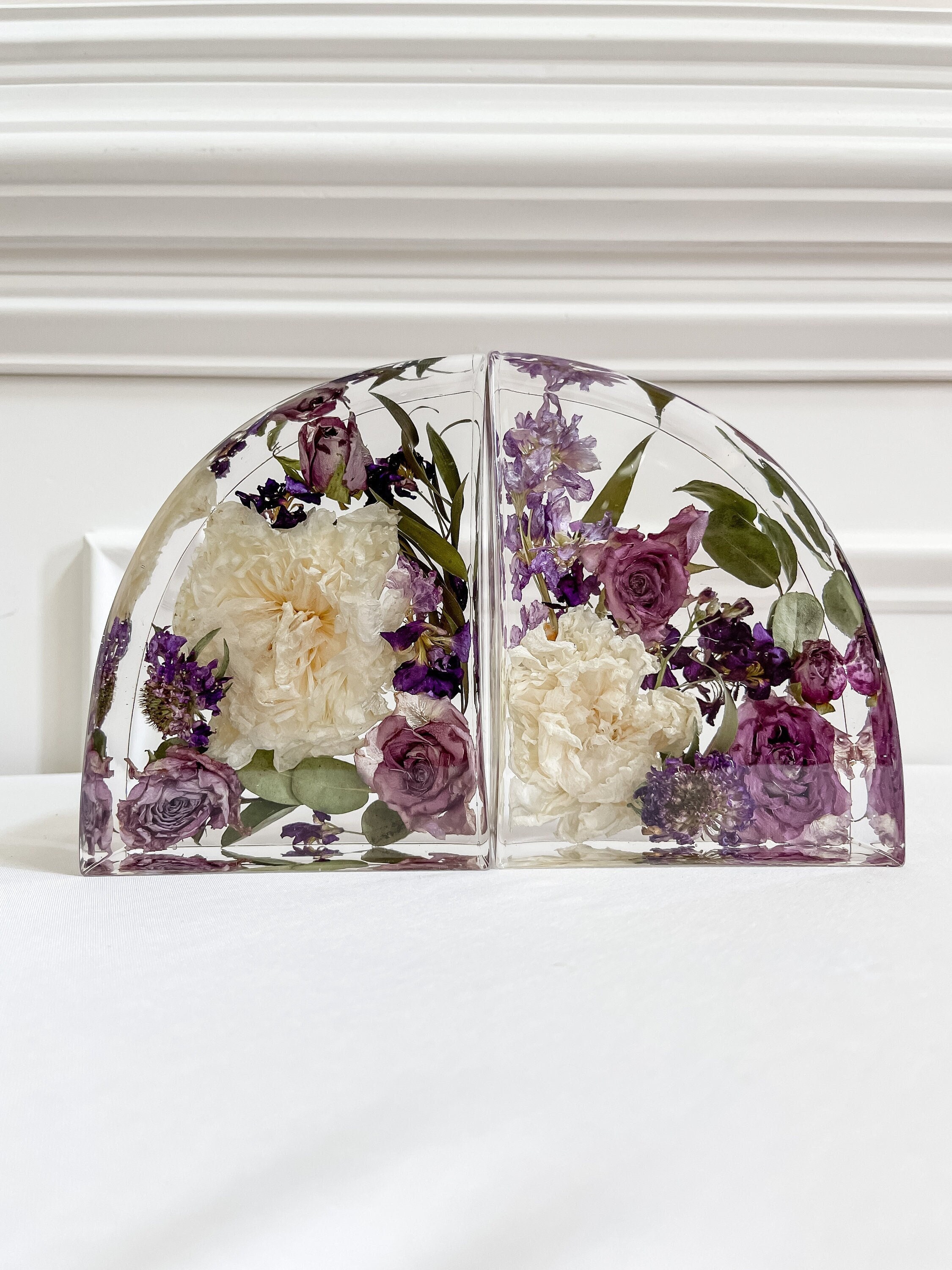 Bookends Wedding Floral Preservation | Resin Floral Preservation | Bridal Bouquet Preservation | Custom Bouquet Preservation | Bookend Set