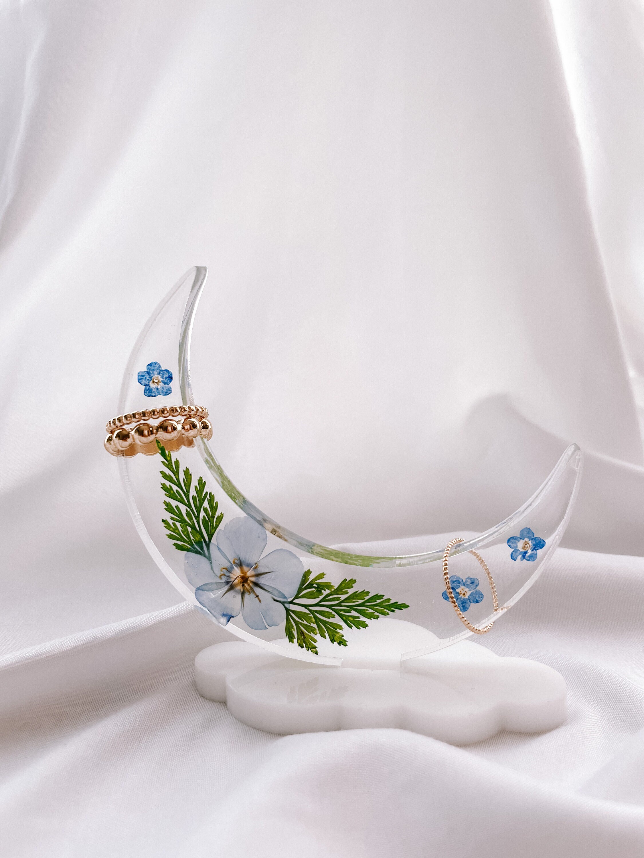 Crescent Moon Ring Holder Floral Resin Ring Holder Etsy