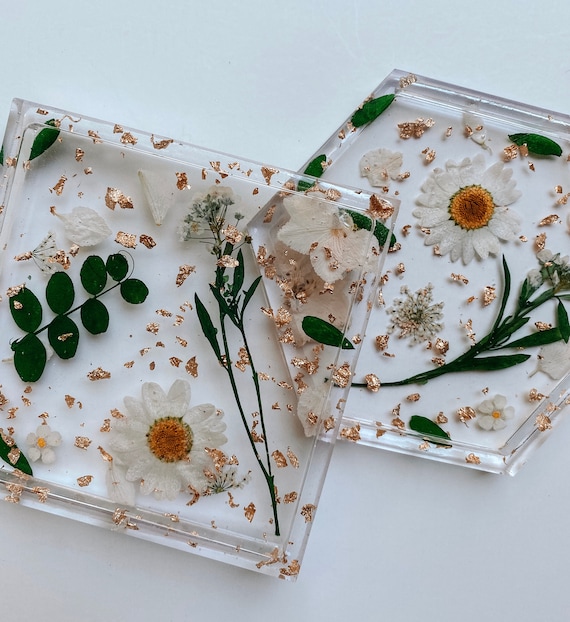 Resin coasters resin trays luxury coasters white floral Etsy