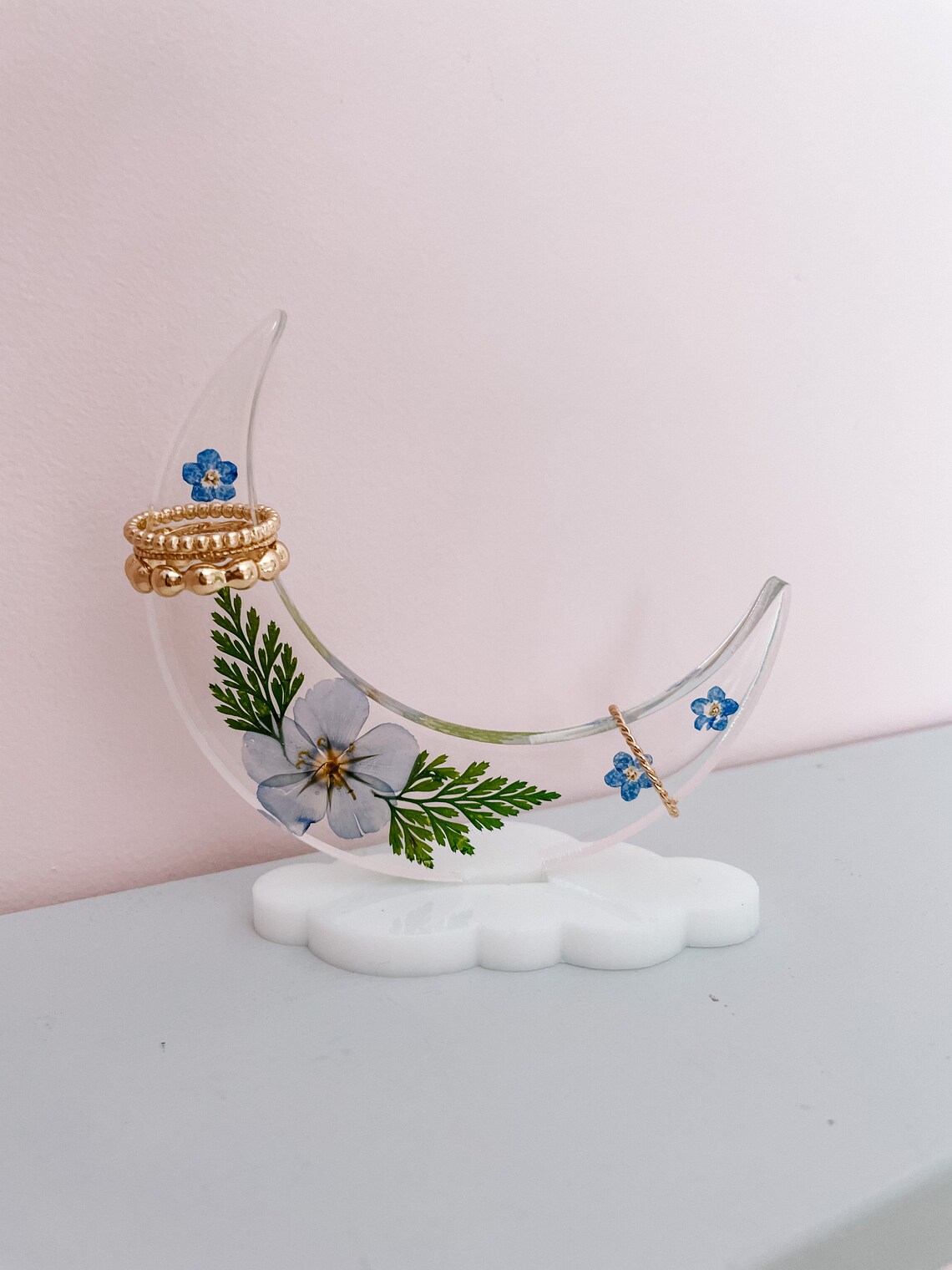 Crescent Moon Ring Holder Floral Resin Ring Holder Etsy