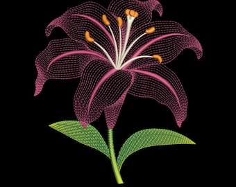 Contour Lily Flower Embroidery Design | Digital Download | 4x4 5x5 6x6 7x7 8x8 Sizes