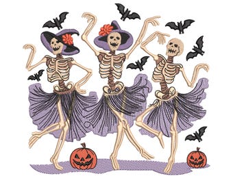 Dancing Skeletons & Witches Embroidery Design - Halloween machine embroidery