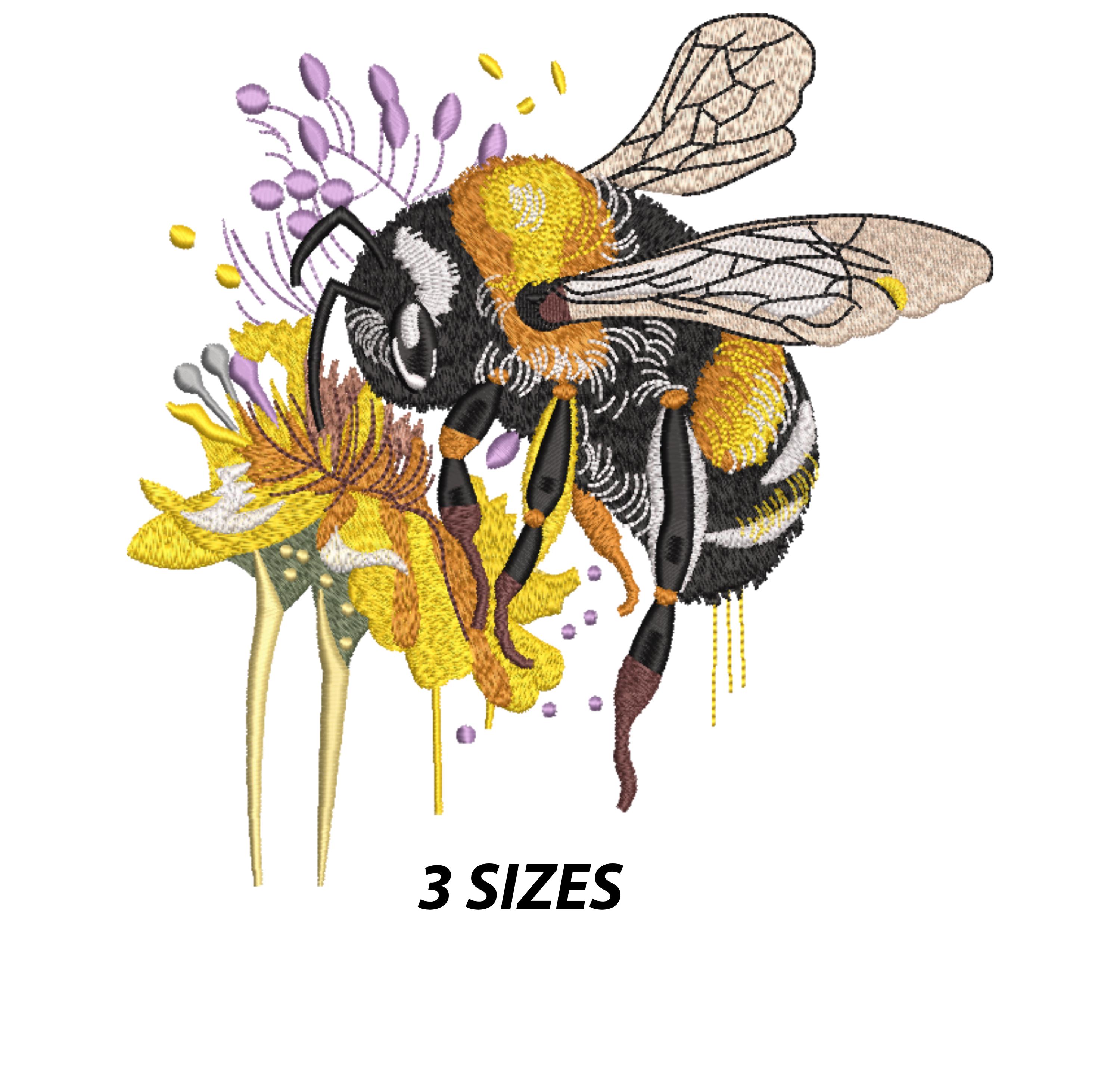 Floral Bee Machine Embroidery Design: Spring Nature Pattern Dst Pes Hus ...