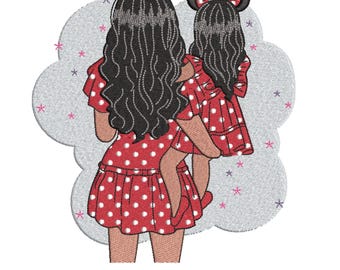 Mother Daughter Embroidery Design: Machine Embroidery File (PES, DST, EXP) (Digital Download