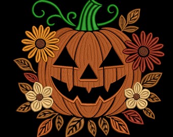 Pumpkin Embroidery Design: Autumn Leaves Machine Stitch Pattern (PES, DST, JEF)