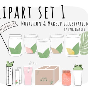 Nutrition and Supplement Clipart. Makeup Clipart. Illustrations for Instagram Story Highlights. Graphics for Social Media. Set 1.