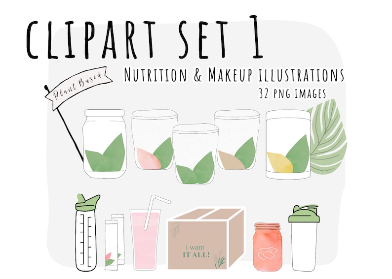 Graphics for Social Media Set 1. Nutrition and Supplement Clipart Makeup Clipart Illustrations for Instagram Story Highlights