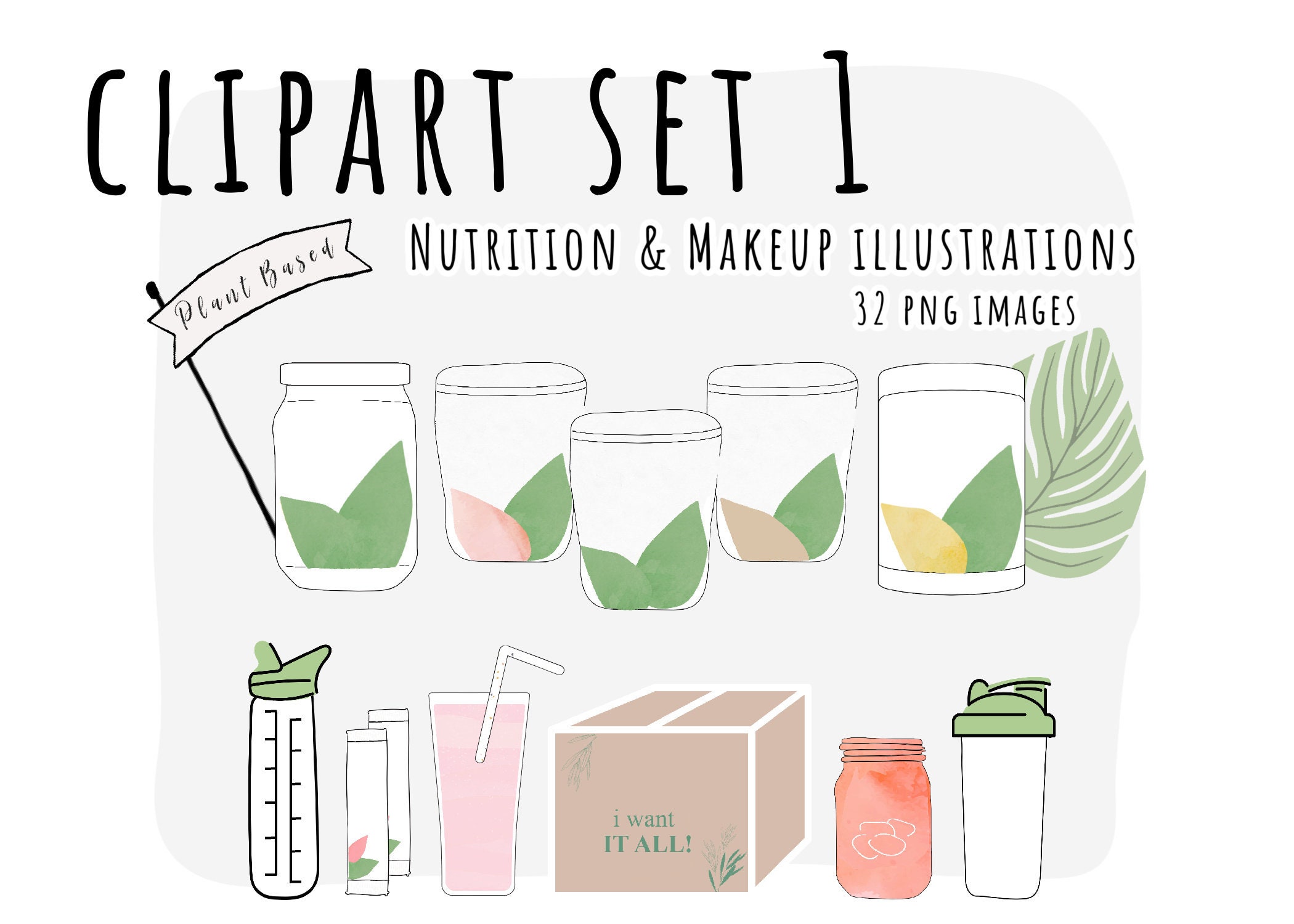 Graphics for Social Media Set 1. Nutrition and Supplement Clipart Makeup Clipart Illustrations for Instagram Story Highlights