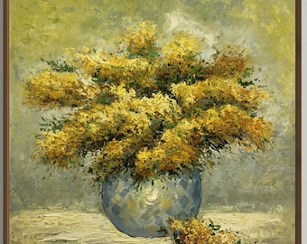 Blommor stillebenmålning: Handmålad olja på duk (30x30'')