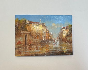 5"X7” Original Painting on Woodblock - European Venetian Cityscape - free shipping.