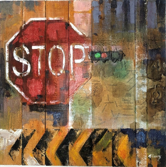 Stop Sign Abstract Street Art: Hand-painted Oil on Wood (20x20) - Etsy
