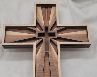 Layered wooden cross Walnut top layer.