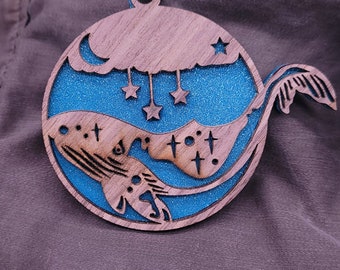 Starlight wood whale ornament