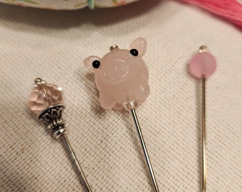 Cute Pink Glass Pig Decorative pins