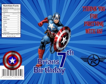 Bolsa de papas fritas del Capitán América, descarga instantánea, cumpleaños, evento, fiesta, personalizable