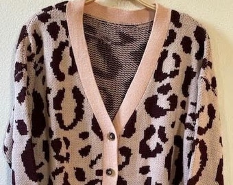 Women leopard sweater, Over sized woman knit sweater cardigan, Sweater cardigan with pockets