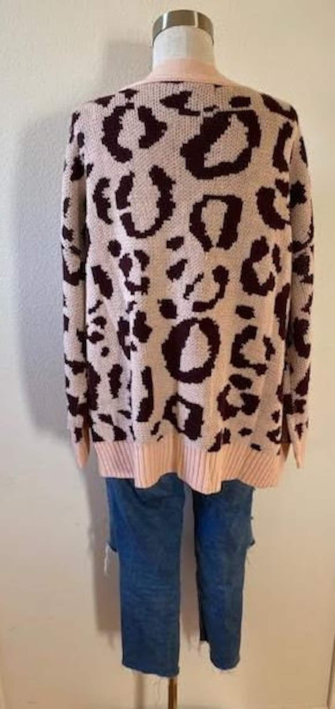 Women Leopard Sweater Over Sized Woman Knit Sweater Cardigan Etsy