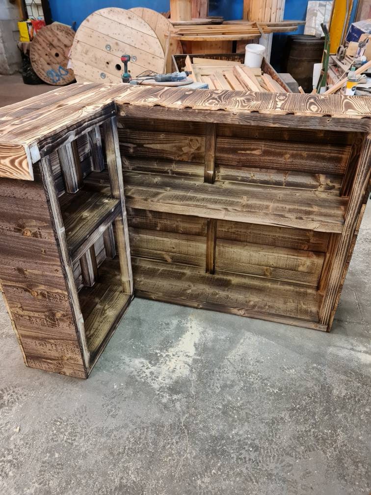 Rustic L-shaped Wooden Bar | Bespoke Garden Home Bar UK Delivery - Etsy UK