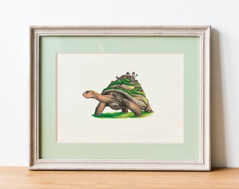 World Carrier - A4 Illustration, Original Art, Giclée Print, Tortoise, Fantasy