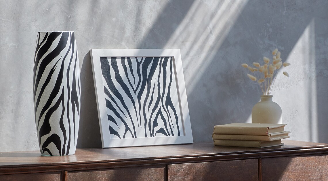 Art decorated zebra glass vase Painted Art Glass Oval Vase Etsy