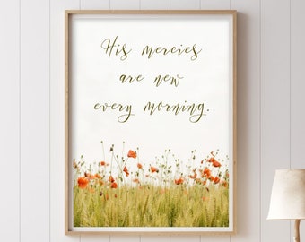 His Mercies Are New Every Morning printable wall art, Lamentations 3 23, Christian wall art, scripture print, Bible verse printable wall art