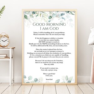 Buenos días soy Dios imprimible, Oración de la mañana imprimible, Carta de Dios, Oración para el comienzo del día, Regalo de oración cristiana