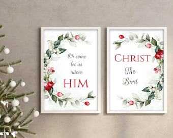 Oh, venid y adorémosle, arte de pared imprimible, impresión de arte de pared de las Escrituras navideñas, decoración navideña cristiana, versículo bíblico navideño imprimible