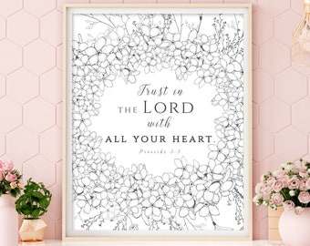 Trust In The Lord With All Your Heart imprimable, Proverbes 3:5, Écriture imprimable, citation de la Bible, décor mural des Écritures, verset de la Bible imprimable