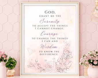 The Serenity Prayer printable, Reinhold Niebuhr, sobriety print, Serenity Prayer, sobriety gift, Alcoholics Anonymous twelve step recovery