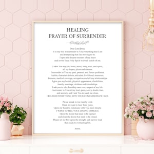 Afdrukbaar gebed van overgave, gebed van overgave, genezingsgebed, katholiek gebed afdrukken, katholieke toewijding, christelijke kunst aan de muur, katholiek cadeau