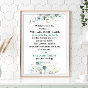 Colossians 3:23-24 printable, Whatever you do printable, Colossians 3 24, Motivational wall art, Christian Wall Art print,  Christian gift