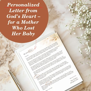 Carta de consuelo personalizada por pérdida de un bebé, versículos bíblicos sobre la pérdida de un bebé, carta de sanación de Dios, carta por pérdida de un bebé, regalo de duelo por la pérdida de un bebé