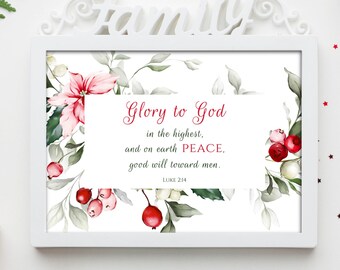 Glory to God wall art printable, Luke 2:14 wall art, Christmas Scripture wall art, Christian Christmas decor, Christmas Bible Verse print