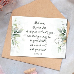 Carte Get Well Soon imprimable, carte de voeux 3 John 1: 2, carte Christian Get Well soon, carte de voeux Ecriture, carte de versets de la Bible de guérison