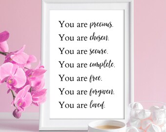 You Are Precious printable, Identity in Christ print, Bible verse printable art, christian wall art, Bible verse print, Christian gift
