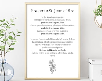 St Joan of Arc prayer printable, Prayer to St Joan of Arc, Joan of Arc wall art, St Joan of Arc prayer card, faith prayer card printable