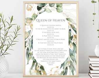 Queen of Heaven prayer printable, Regina Caeli prayer, Catholic prayer, Virgin Mary prayer, Marian prayer, Hail Holy Queen prayer printable