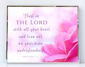 Trust In The Lord With All Your Heart imprimable, Proverbes 3:5, écritures, citations bibliques, art mural des Écritures, verset de la Bible imprimable