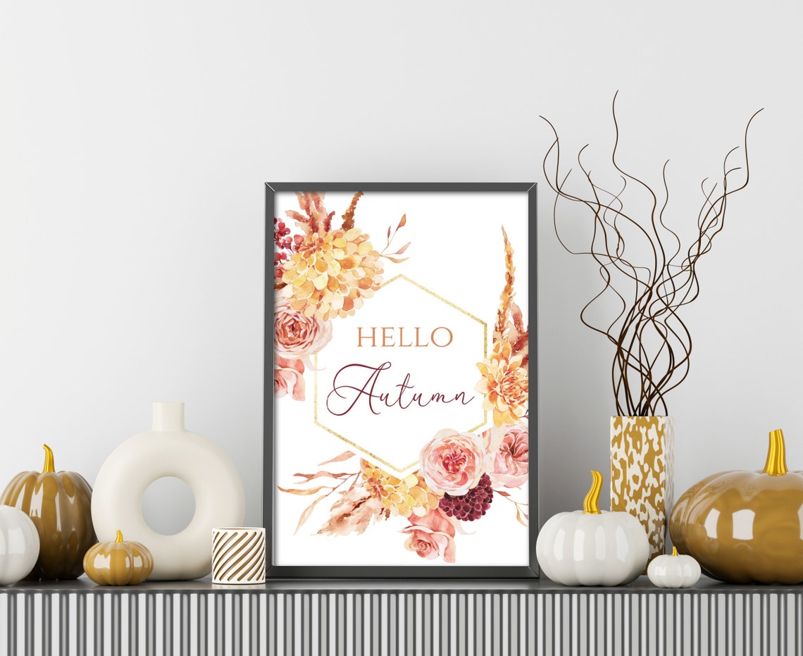 Hello Autumn Wall Art Printable, Hello Fall Wall Decor, DIY Fall Decor