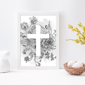 Lent Printable, Easter Printable, Lent Wall Art, Floral Cross Print ...