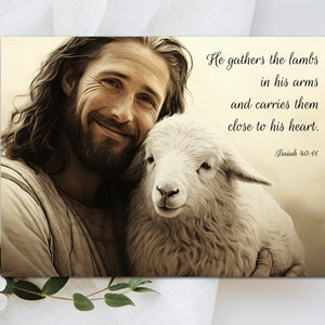 Afdrukbare wenskaart Jezus de goede herder, Christus-wenskaart, christelijke wenskaart, schriftwenskaart, christelijk cadeau