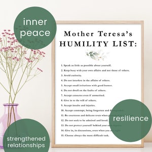 Mother Teresa's Humility List Printable, Humility Practice, Be Humble ...