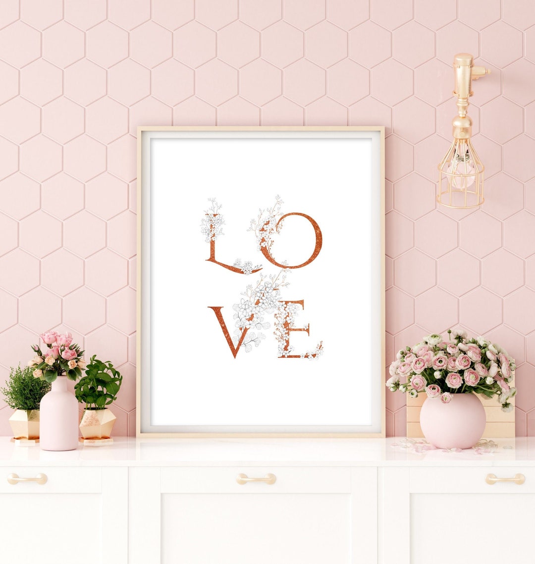 LOVE Printable Poster, Love Sign Wall Art, Bedroom Wall Art, Floral