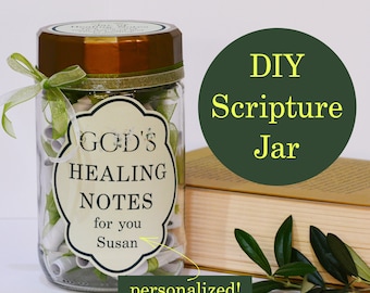 Personalized Scripture Cards Jar DIY, God's Healing Notes Scripture Cards, personalized Bible verses, encouragement gift, Christian gift