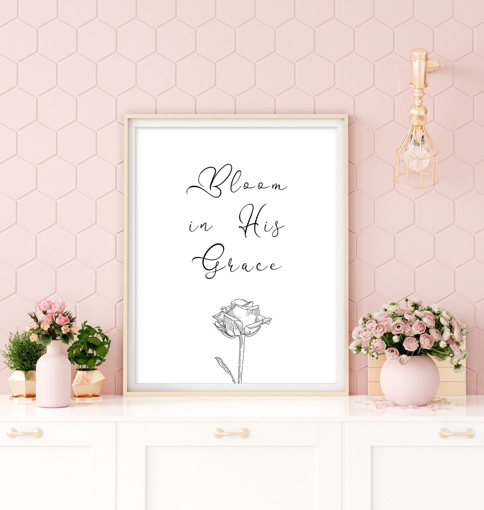 Bloom in His Grace Printable Bible Verse Wall Art Scripture Etsy
