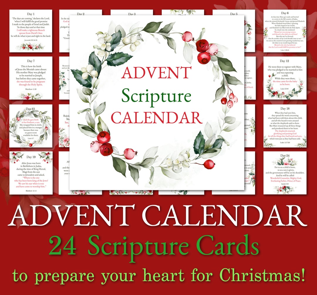 Advent Scripture Calendar Printable, Advent Calendar DIY, Christmas Bible Verse Cards, Christmas ...