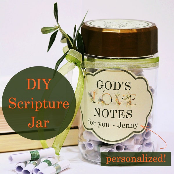 Personalized Scripture Cards Jar DIY, God's Love Notes Scripture Cards, personalized Bible verses, encouragement gift, Christian gift