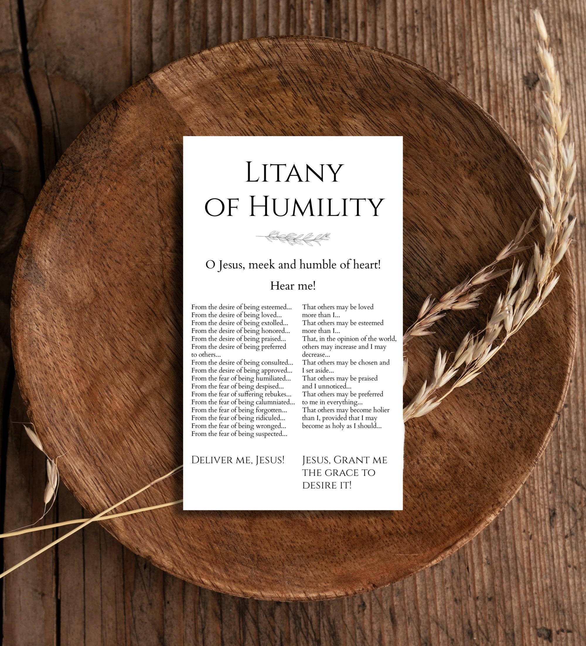 Litany Of Humility Prayer Card Printable Humility Prayer Print